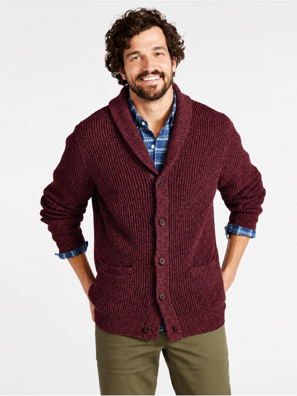 L.L. Bean Men's Organic Cotton Waffle Sweater, Cardigan